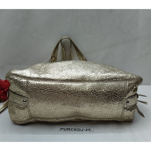 Coach Maggie Metallic Gold Leather Snakeskin Embossed 3 